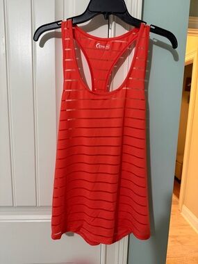 ZYIA Active Coral Red Laser-Stripe Racerback Tank